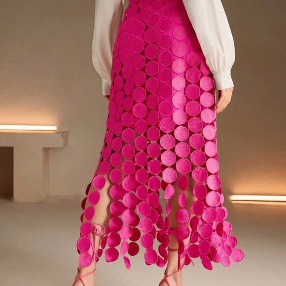 Pink Casual Women's Laser Cut Multi Circle Double Layered Skirt - Picture 5 of 7